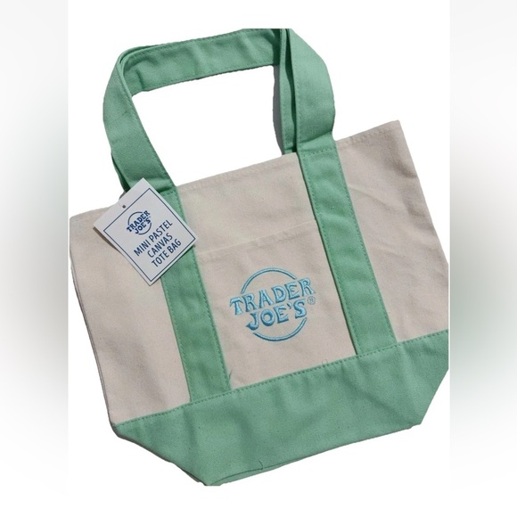 Trader Joe's Pastel Mini Canvas Mint Green Tote Bag 2025 Limited Edition NWT - Picture 1 of 2